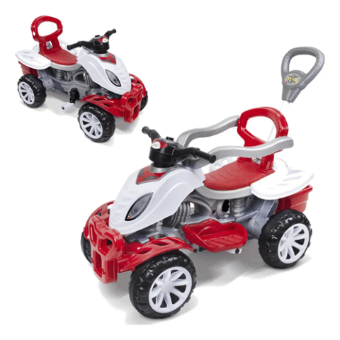 Quadriciclo com Empurrador e Pedal Vermelho Branco Maral