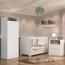Quarto de Bebê Completo Encanto Guarda-Roupa + Cômoda + Berço Multimóveis