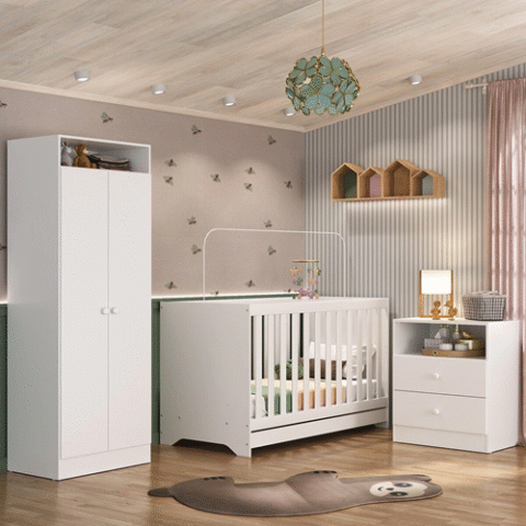 Quarto de Bebê Completo Encanto Guarda-Roupa + Cômoda + Berço Multimóveis
