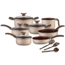 Conjunto De Panelas Antiaderente 10 Peças Teflon Linha Coffee Cappuccino Tampa De Vidro