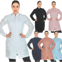 Jaleco Feminino Oxford Manga Longa Zíper Acinturado