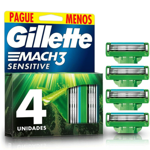 Kit Refil para Barbear Gillette Mach3 Sensitive 4 Unidades