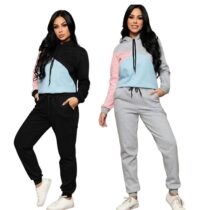 Conjunto Feminino De Moletom Flanelado Com Capuz E Cordão