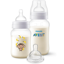 Kit Philips Avent Mamadeiras Anti-colic 260ml Macaco e 330ml + Bico T4 6m+