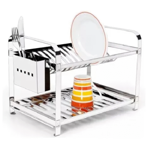 Escorredor 16 Pratos Em Aço Inox Com Porta Talheres Inox Mak