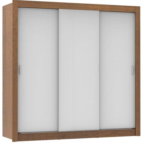 Guarda Roupa Casal Madesa Mônaco 3 Portas de Correr – Rustic/Branco