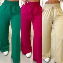 Calça Pantalona Feminina Cintura Alta Com Bolso Duna Premium