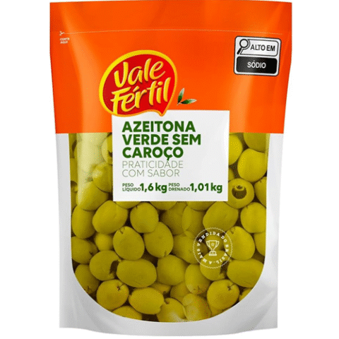 Vale Fértil Azeitona Verde Em Conserva Sem Caroço Sachê 1.01Kg