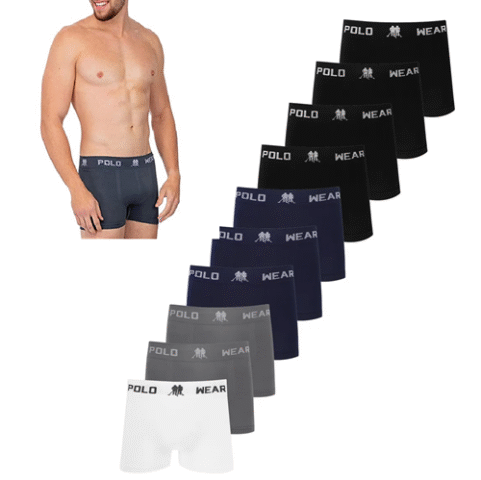 Kit 10 Cuecas Masculinas Boxer Microfibra Polo Wear Sortido