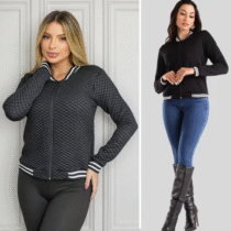 Jaqueta Feminina Bomber Listras Matelassê Blusa Frio Zíper
