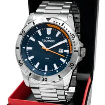 Relógio Technos Masculino Militar Prata Fundo Azul