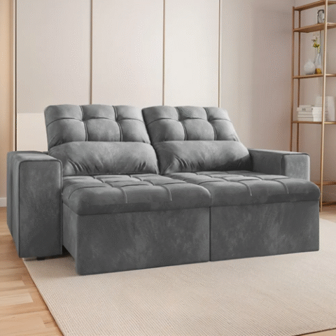 Sofá Retrátil Reclinável 2 Lugares 1,80m Malibu Cinza