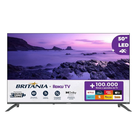 TV Smart TV 50” Britânia 4K ROKU TV LED Dolby Audio BTV50VA4REGB