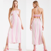 Vestido Linho Listrado Forum – Tam. M/G/GG