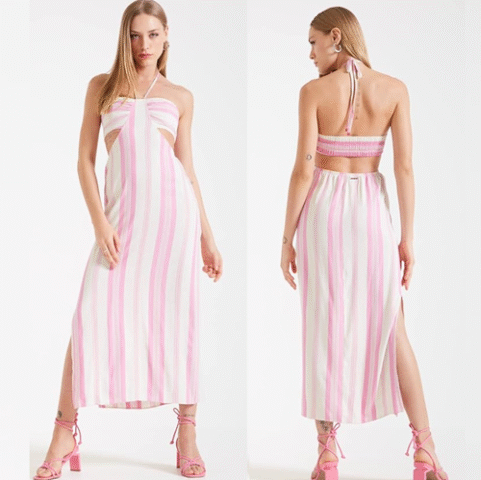 Vestido Linho Listrado Forum – Tam. M/G/GG