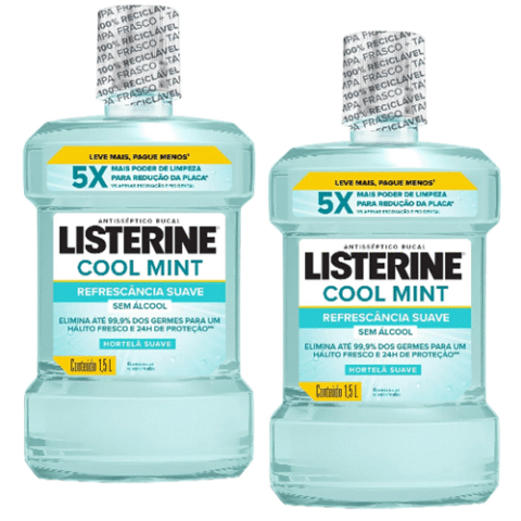 2 Unidades Listerine Cool Mint Enxaguante Bucal Sem Álcool, 1,5L