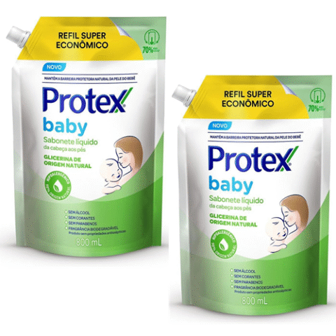 2 Unidades Sabonete Líquido Para Bebês Protex Baby Glicerina Natural 800ml