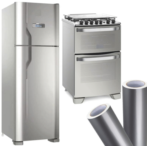 Adesivo Vinil Envelopamento Prata Inox Geladeira 5m x 70cm