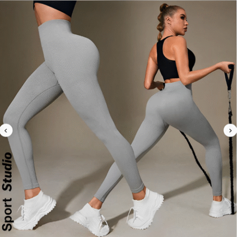Calça Legging Canelada de Cintura Alta Feminina (7 cores)