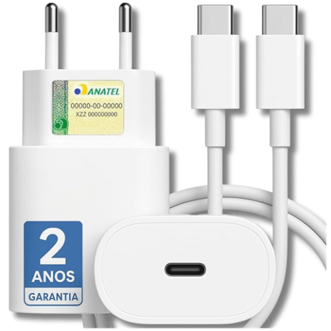 Carregador Turbo 25W Fast Power TIPO-C + Cabo Reforçado USB-C – Compativel com Iphone e Android