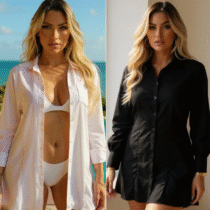 Chamise Feminina Saída de Praia Max Camisa com Botão Manga Longa