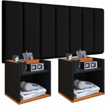 Conjunto Cabeceira Casal Modulada 140cm + 2 Modulos Suspenso com Porta Celular Preto