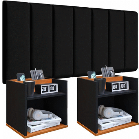 Conjunto Cabeceira Casal Modulada 140cm + 2 Modulos Suspenso com Porta Celular Preto