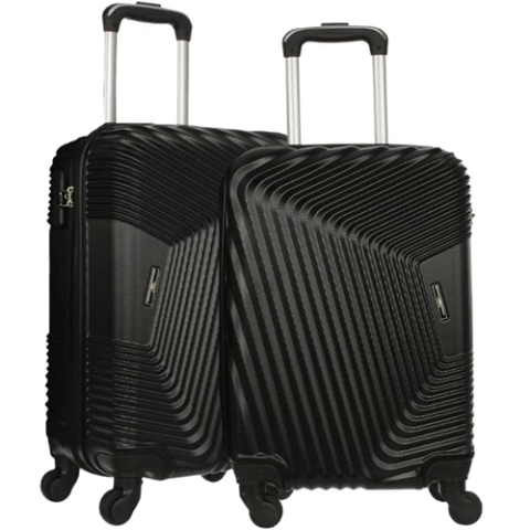 Conjunto de Malas de Viagens Fibra Rígida 1 Mala Tam. 55cm + 1 Mala Tam. 53cm Rodas 360° Puxador Telescópio Preta