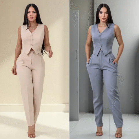 Conjunto Feminino Calça Skinny Alfaiataria + Colete Social (9 cores)