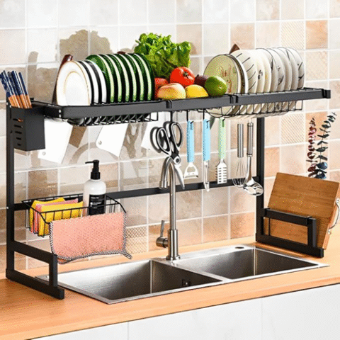 Cozinha Suspensa Modular Escorredor Louça Organizador 24 Pratos 85cm Preto Notuz