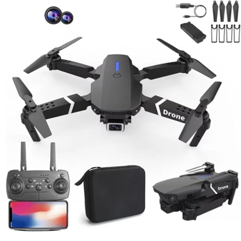 Drone E88 Pro 4K HD Câmera Dupla WiFi FPV Dobrável com Controle Remoto + Bolsa de Transporte Preto