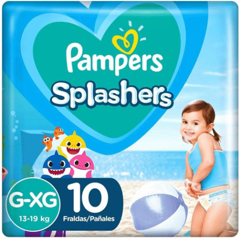 Fralda Pampers Splashers Baby Shark G-XG 10 Unidades