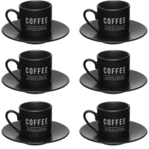 Hauskraft Jogo de Xícaras 6 Peças Porcelana 80ml com Pires Manhattan Preta