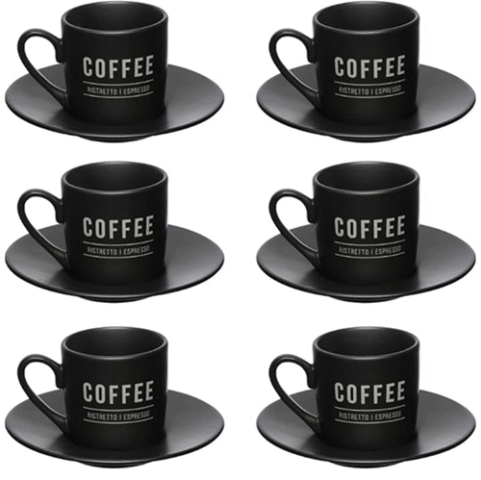 Hauskraft Jogo de Xícaras 6 Peças Porcelana 80ml com Pires Manhattan Preta
