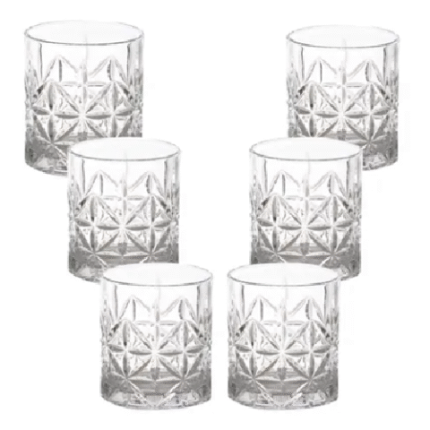 Jogo 6 Copos de Whisky de Vidro Transparente Gamma Diamond 340ml
