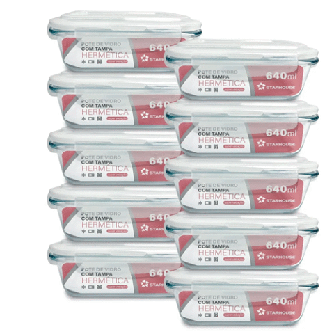 Kit 10 Potes Vidro Hermético 640ml Star House