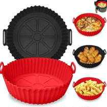 Kit 2 Formas de Silicone Air Fryer Redonda Antiaderente com Alça Resistente Livre de BPA