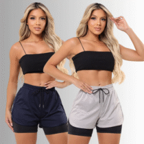 Kit 2 Short Feminino Duplo Compreensão Com Bolso Fitness .MM