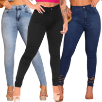 Kit 3 Calça Jeans Skinny Cintura Alta Com Lycra Premiun