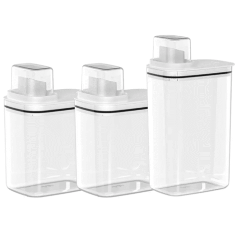 Kit 3 Dispenser Lavanderia Flow Alvejante Amaciante Sabão Cor Branco