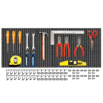 Kit 4 Unidades Painel Organizador de Ferramentas Plástico Perfurado (118cm) + Ganchos Preto