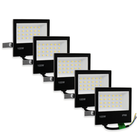 Kit 5 Refletores LED SMD 100W Holofote Branco Frio IP66 9000 Lumens
