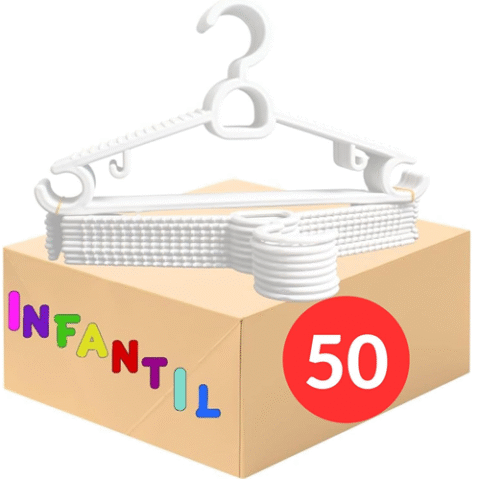 Kit 50 unidades Cabide Infantil Antideslizante Reforçado Branco