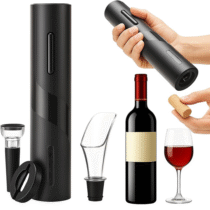 Kit Abridor de Vinho Elétrico Pilha 4 Peças Preto