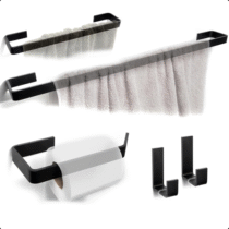 Kit Banheiro 5 Peças Alumínio Preto Fosco Quadrado