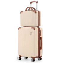 Kit Mala de Bordo 10Kg com 4 Rodas duplas 360° Cadeado AntiFurto + Frasqueira de Mão Bege
