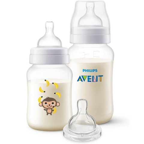 Kit Philips Avent Mamadeiras Anti-Colic Macaco 260ml, 330ml + Bico Extra