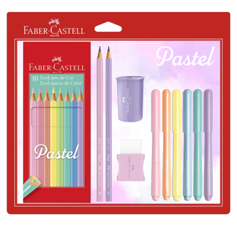 Kit Tons Pastel Faber-Castell Lápis de Cor + Canetinhas + Borracha + Apontador + Grafite
