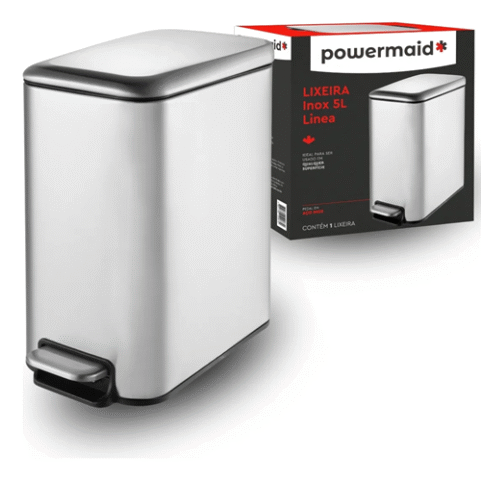 Lixeira Powermaid Inox Línea 5L Com Pedal Para Banheiro Escritório