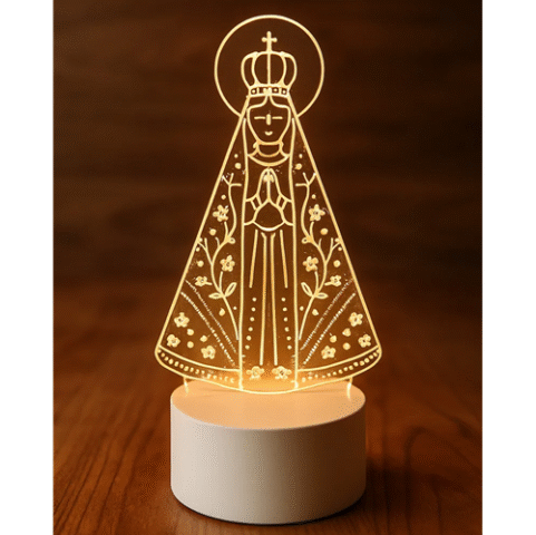 Luminária Religiosa Nossa Senhora Aparecida Acrílico LED Branco 3 Tons 3k/4k/65k